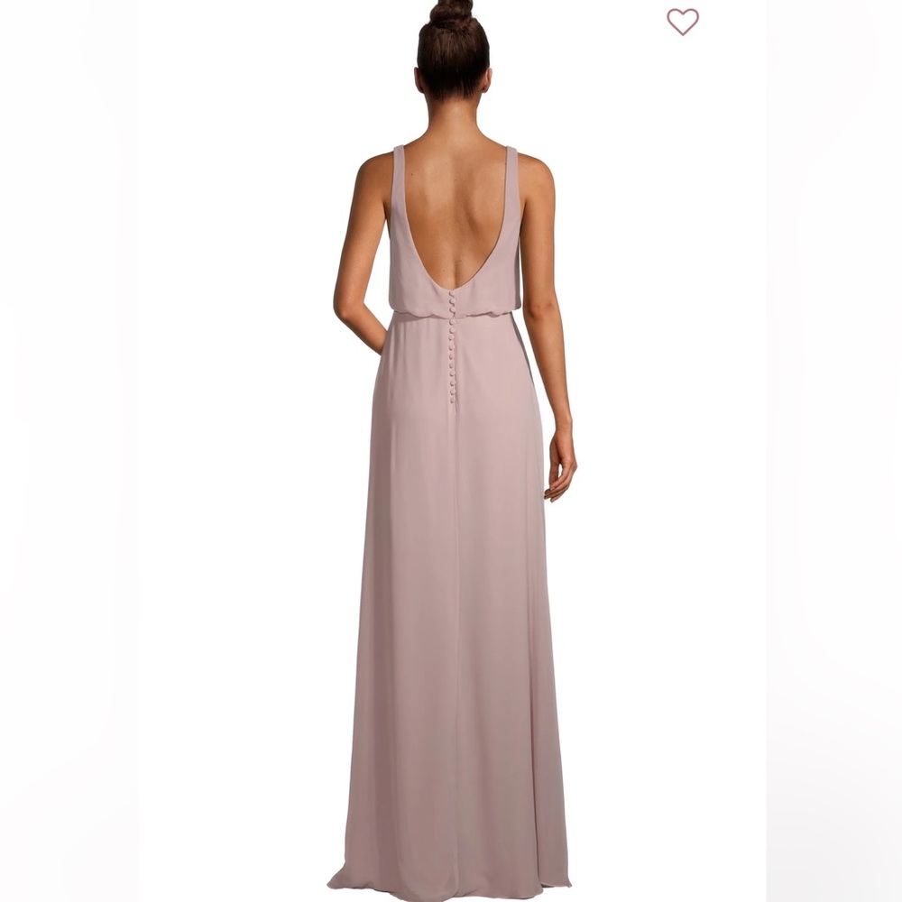 NWT Bill Levkoff Eva Chiffon V-Neck A-Line Princess Dress Frost Rose Medium